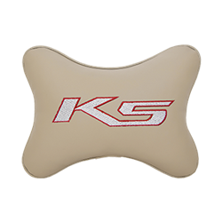 Подушка на подголовник экокожа Beige с логотипом автомобиля KIA K5