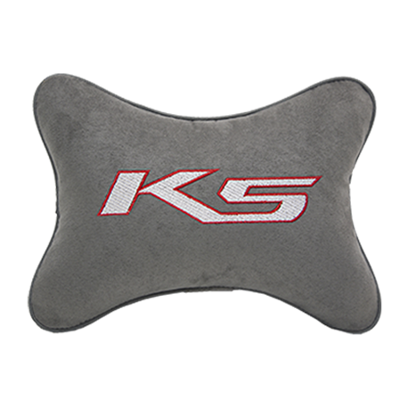 Подушка на подголовник алькантара L.Grey с логотипом автомобиля KIA K5