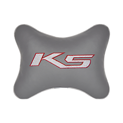 Подушка на подголовник экокожа L.Grey с логотипом автомобиля KIA K5
