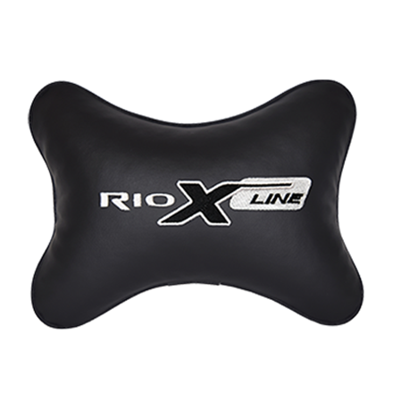 Подушка на подголовник экокожа Black с логотипом автомобиля KIA Rio X-Line
