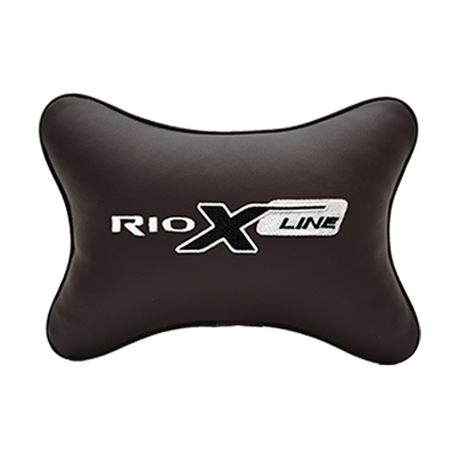 Подушка на подголовник экокожа Coffee с логотипом автомобиля KIA Rio X-Line