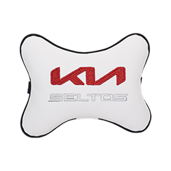 Подушка на подголовник экокожа Milk с логотипом автомобиля KIA Seltos