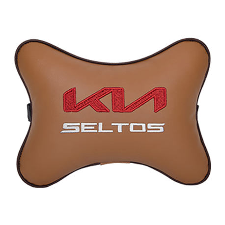 Подушка на подголовник экокожа Fox с логотипом автомобиля KIA Seltos