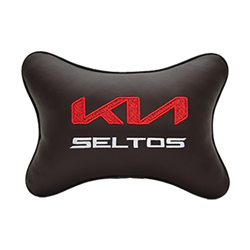 Подушка на подголовник экокожа Coffee с логотипом автомобиля KIA Seltos