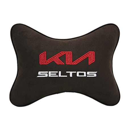 Подушка на подголовник алькантара Coffee с логотипом автомобиля KIA Seltos