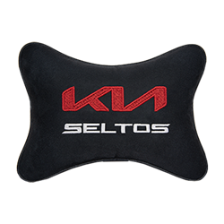 Подушка на подголовник алькантара Black с логотипом автомобиля KIA Seltos