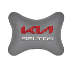 Подушка на подголовник экокожа L.Grey с логотипом автомобиля KIA Seltos