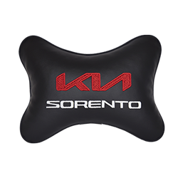 Подушка на подголовник экокожа Black с логотипом автомобиля KIA Sorento
