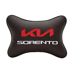 Подушка на подголовник экокожа Coffee с логотипом автомобиля KIA Sorento
