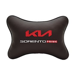 Подушка на подголовник экокожа Coffee с логотипом автомобиля KIA Sorento Prime