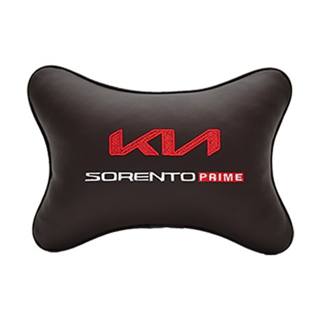 Подушка на подголовник экокожа Coffee с логотипом автомобиля KIA Sorento Prime