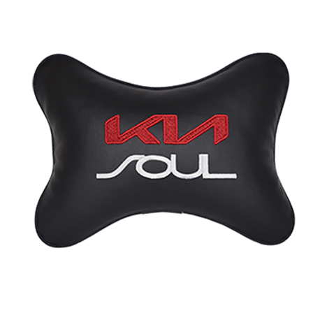 Подушка на подголовник экокожа Black с логотипом автомобиля KIA Soul