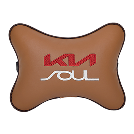 Подушка на подголовник экокожа Fox с логотипом автомобиля KIA Soul