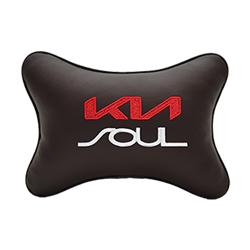 Подушка на подголовник экокожа Coffee с логотипом автомобиля KIA Soul