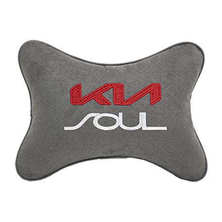 Подушка на подголовник алькантара L.Grey с логотипом автомобиля KIA Soul