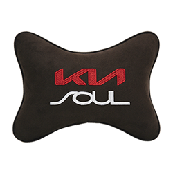 Подушка на подголовник алькантара Coffee с логотипом автомобиля KIA Soul