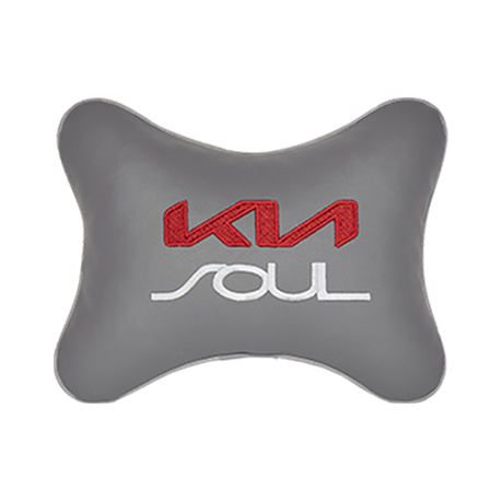 Подушка на подголовник экокожа L.Grey с логотипом автомобиля KIA Soul