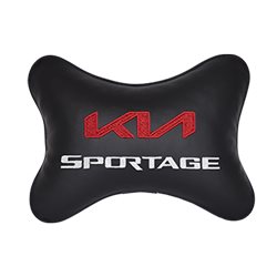 Подушка на подголовник экокожа Black с логотипом автомобиля KIA Sportage