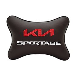 Подушка на подголовник экокожа Coffee с логотипом автомобиля KIA Sportage