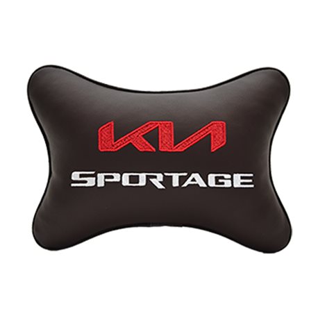 Подушка на подголовник экокожа Coffee с логотипом автомобиля KIA Sportage