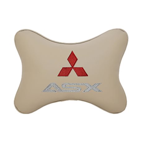 Подушка на подголовник экокожа Beige c логотипом автомобиля MITSUBISHI ASX