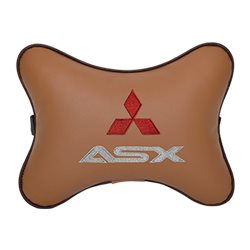 Подушка на подголовник экокожа Fox c логотипом автомобиля MITSUBISHI ASX