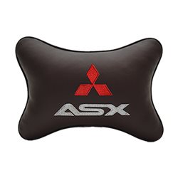 Подушка на подголовник экокожа Coffee c логотипом автомобиля MITSUBISHI ASX