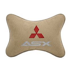 Подушка на подголовник алькантара Beige c логотипом автомобиля MITSUBISHI ASX