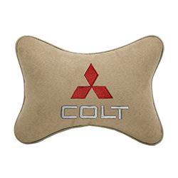 Подушка на подголовник алькантара Beige c логотипом автомобиля MITSUBISHI COLT