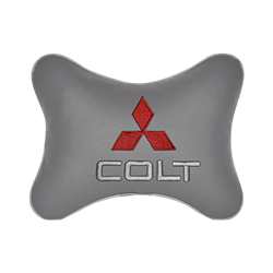 Подушка на подголовник экокожа L.Grey c логотипом автомобиля MITSUBISHI COLT