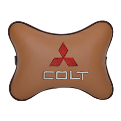 Подушка на подголовник экокожа Fox c логотипом автомобиля MITSUBISHI COLT