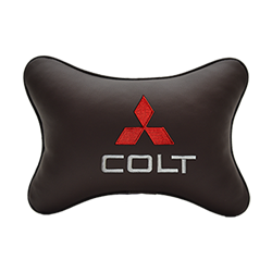 Подушка на подголовник экокожа Coffee c логотипом автомобиля MITSUBISHI COLT