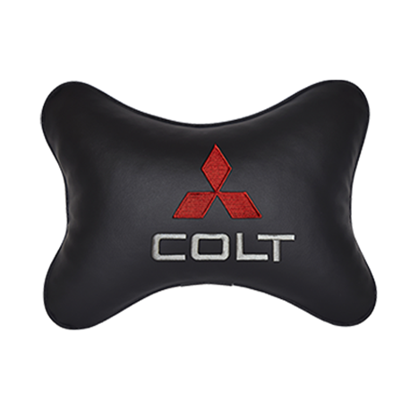 Подушка на подголовник экокожа Black c логотипом автомобиля MITSUBISHI COLT