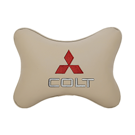 Подушка на подголовник экокожа Beige c логотипом автомобиля MITSUBISHI COLT