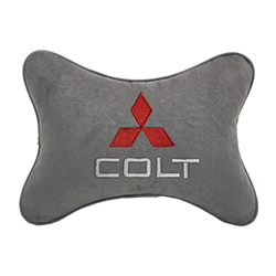 Подушка на подголовник алькантара L.Grey c логотипом автомобиля MITSUBISHI COLT