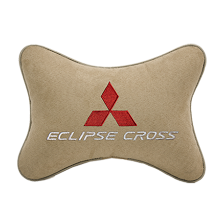 Подушка на подголовник алькантара Beige c логотипом автомобиля MITSUBISHI Eclipse Cross