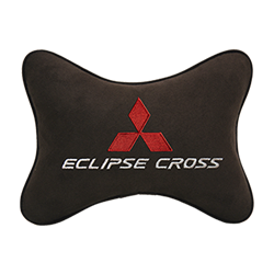 Подушка на подголовник алькантара Coffee c логотипом автомобиля MITSUBISHI Eclipse Cross