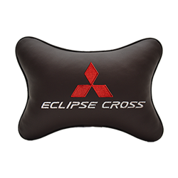 Подушка на подголовник экокожа Coffee c логотипом автомобиля MITSUBISHI Eclipse Cross