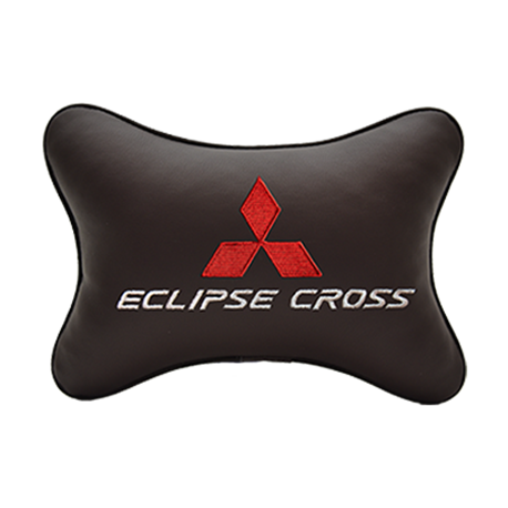 Подушка на подголовник экокожа Coffee c логотипом автомобиля MITSUBISHI Eclipse Cross