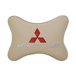 Подушка на подголовник экокожа Beige c логотипом автомобиля MITSUBISHI Eclipse Cross
