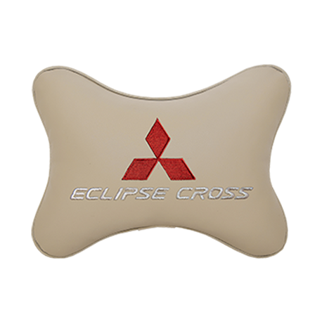 Подушка на подголовник экокожа Beige c логотипом автомобиля MITSUBISHI Eclipse Cross