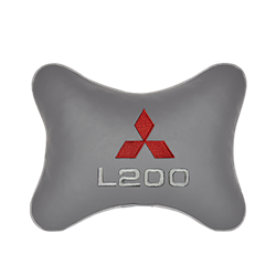 Подушка на подголовник экокожа L.Grey c логотипом автомобиля MITSUBISHI L200