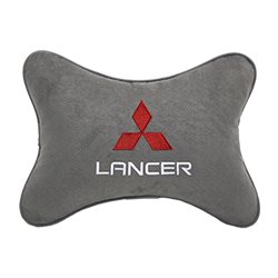 Подушка на подголовник алькантара L.Grey c логотипом автомобиля MITSUBISHI Lancer