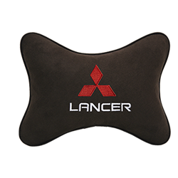 Подушка на подголовник алькантара Coffee c логотипом автомобиля MITSUBISHI Lancer