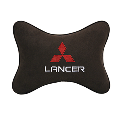 Подушка на подголовник алькантара Coffee c логотипом автомобиля MITSUBISHI Lancer