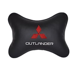 Подушка на подголовник экокожа Black c логотипом автомобиля MITSUBISHI Outlander
