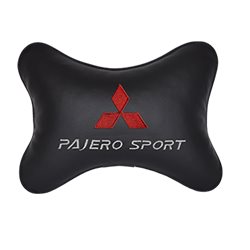 Подушка на подголовник экокожа Black c логотипом автомобиля MITSUBISHI Pajero Sport