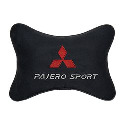 Подушка на подголовник алькантара Black c логотипом автомобиля MITSUBISHI Pajero Sport