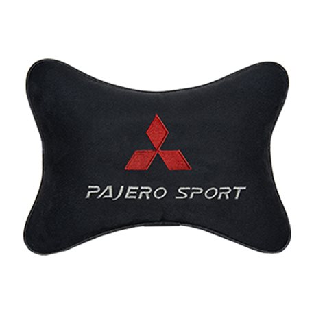 Подушка на подголовник алькантара Black c логотипом автомобиля MITSUBISHI Pajero Sport