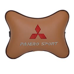 Подушка на подголовник экокожа Fox c логотипом автомобиля MITSUBISHI Pajero Sport